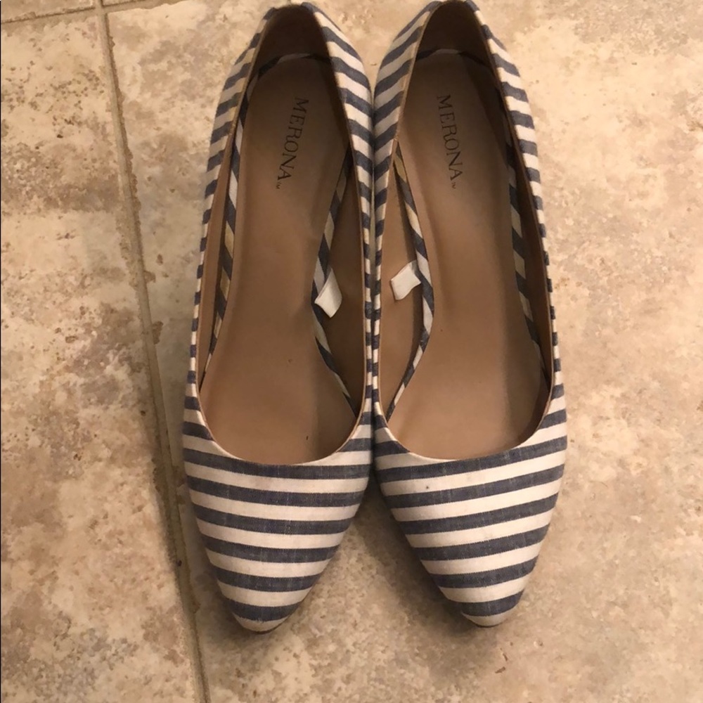 Navy and white striped heels